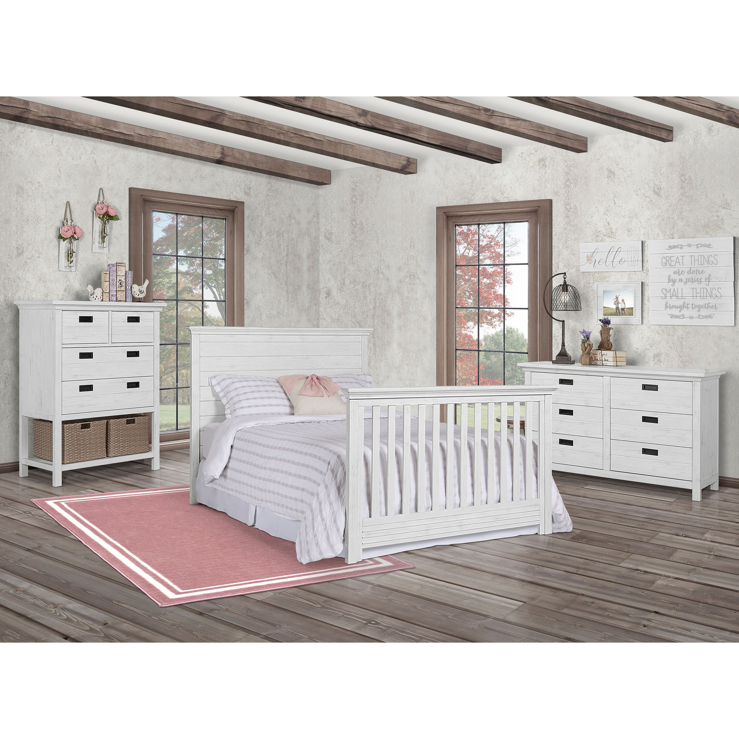 Evolur Waverly 5 in 1 Full Panel Convertible Crib Weathered White