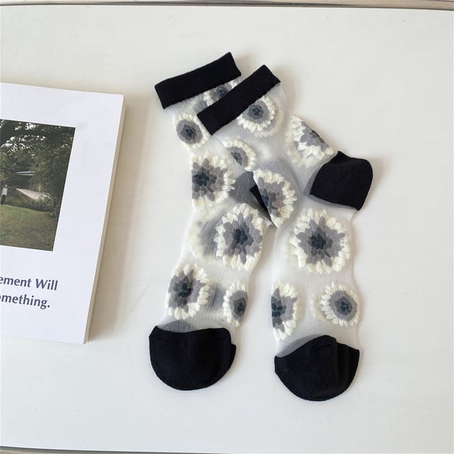 Chaussettes Femmes Filles Chaussettes Dentelle Maille Mi-Mollet Chaussettes Transparentes Transparentes Chaussette de Robe Fine Nylon Chaussette d'Été Chaussettes de Sport