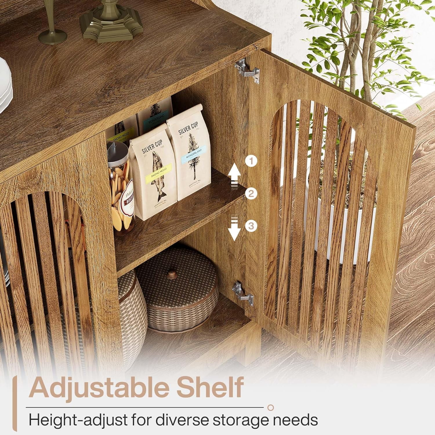 Tribesigns 57" Farmhouse Storage Cabinet with Shutter Doors and Adjustable Shelf