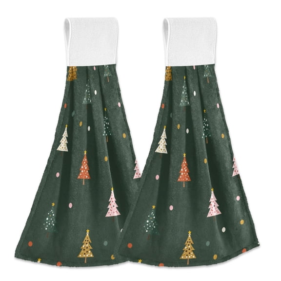 Colorful Christmas Tree with Dots Hanging Towels with Loop Hand Towels Nylon Fastener Tape Design Dish Cloths 2 Pieces