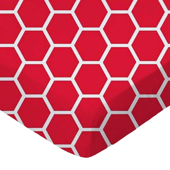 SheetWorld Fitted 100% Cotton Percale Square Play Yard Sheet Fits Joovy 38 x 38, Red Honeycomb