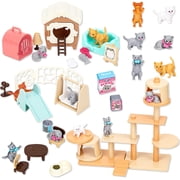 HEJULIK Pet Pretend Play Toys, Cat Figures Playset Toy, Realistic Detailed Care Center, Cats Role Educational Gift for Kids Toddlers Boys and Girls