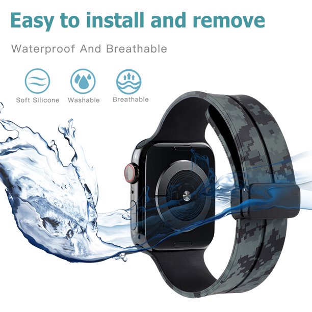 Correa de silicona para Apple Watch (42 mm/44 mm/45 mm/49 mm negro camuflaje)