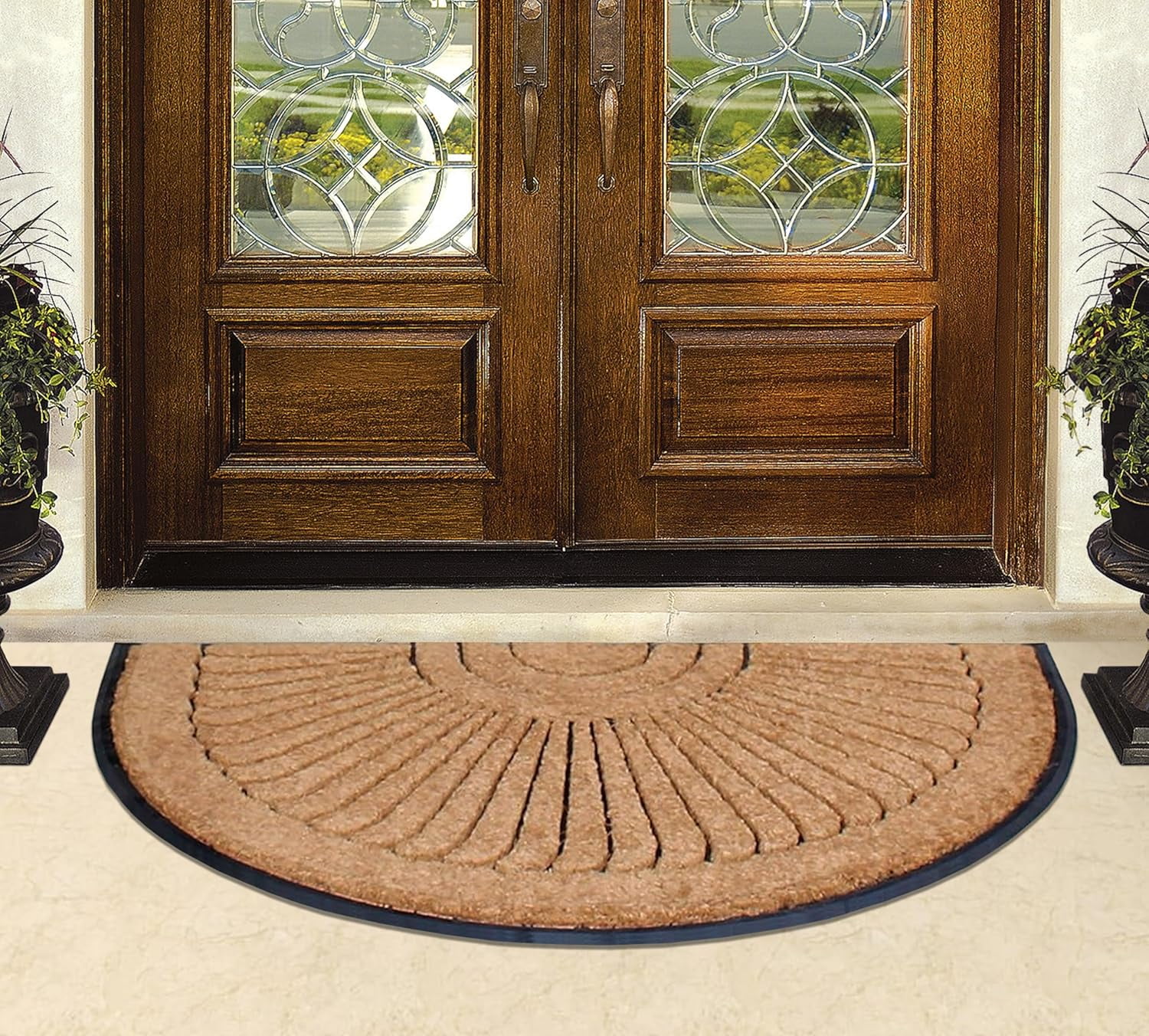 A1HC 36"x72" Extra Large Natural Coir & Rubber Sunburst Half-Round Door Mat, Heavy-Duty, Low-Pile, Durable Outdoor Welcome Mat