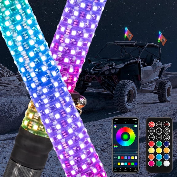 KEMIMOTO 2Pcs 1ft LED Fat Whip Lights for Side by Side Turning Signal Function Compatible with Polaris Can-Am UTV ATV Buggy Boat Offroad