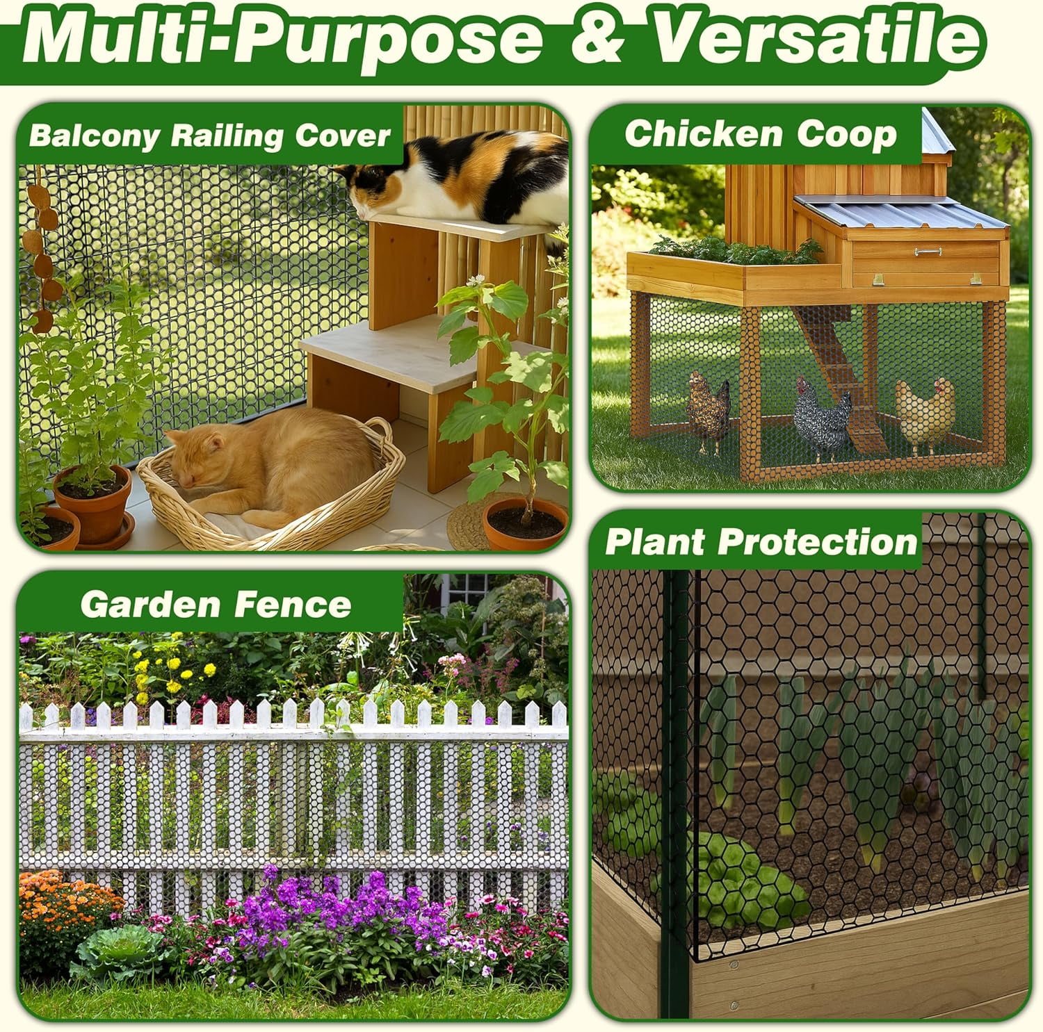 Gardzen 16in x 33ft Plastic Chicken Wire Mesh with 70 Pcs Zip Ties, 0.5in Hole Heavy-Duty Poultry Netting Garden Fence for Snow, Outdoor Barriers