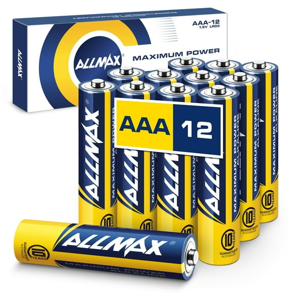 Pilas alcalinas triple A Allmax AAA de máxima potencia (12 unidades) – Ultra duraderas, vida útil de 10 años, diseño a prueba de fugas, rendimiento superior – 1,5 V