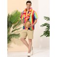 thumbnail image 3 of Camisa a rayas de verano para hombre Lars Amadeus Camisas de rayas verticales de bloque de color de playa con botones de manga corta verde rosa XXL, 3 of 6