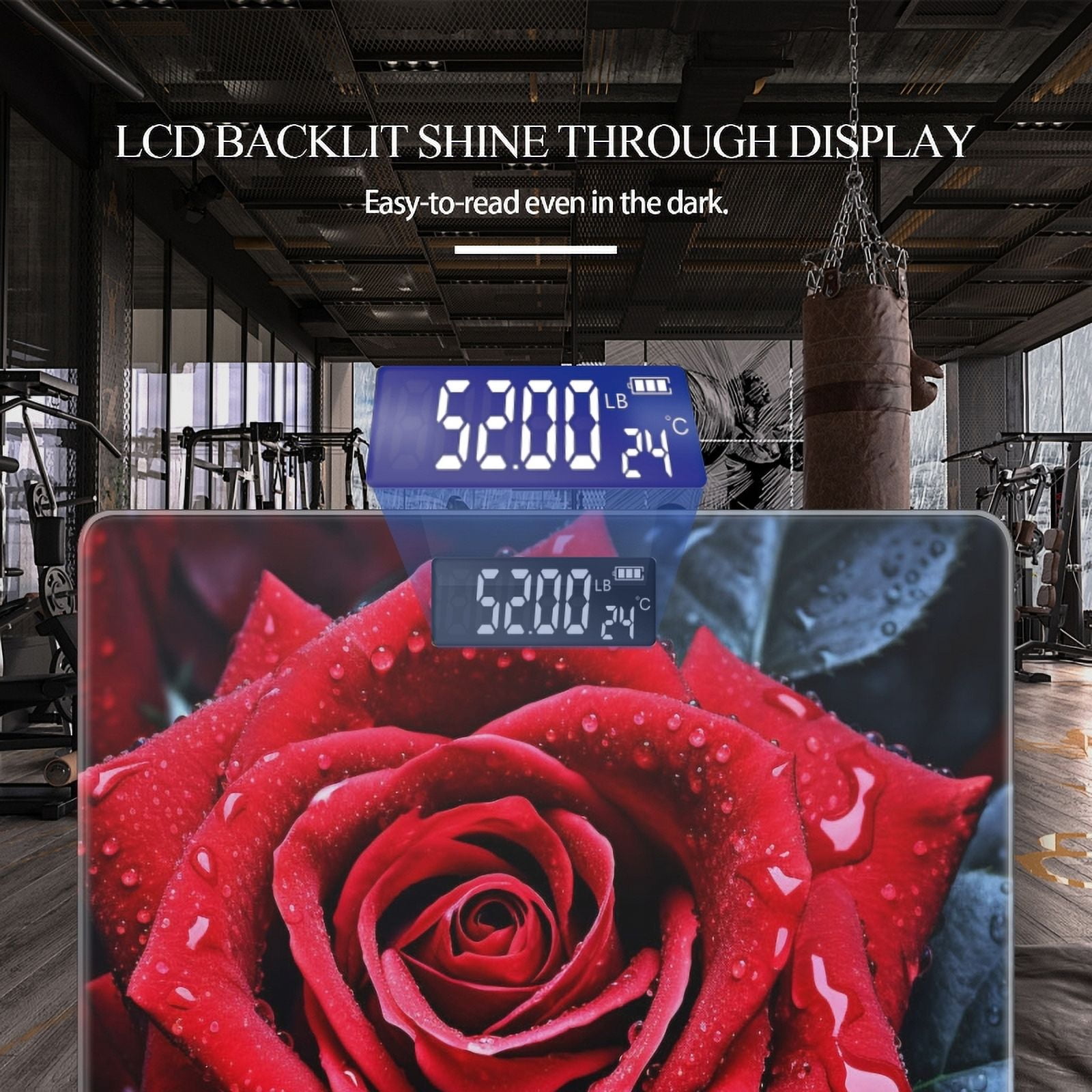 Bathroom Scale, Highly Accurate Digital Body Scale,Precisely Measures Weight up to 400 lbs-Red Rose With Water Droplets