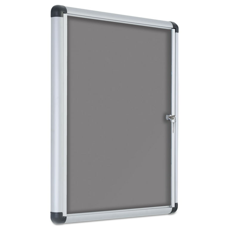 Slim-Line Enclosed Fabric Bulletin Board, One Door, 28 x 38, Gray Surface, Aluminum Frame Slim-Line Enclosed Fabric Bulletin Board, One Door, 28 x 38, Gray Surface, Aluminum Frame