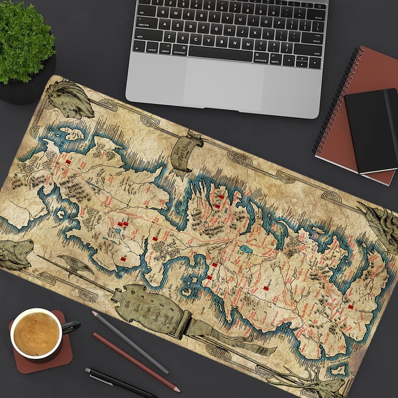 1pc Westeros Map Large Gaming Mouse Pad, Rectangular Rubber Desk Mat with Stitched Edges, Non-Slip Waterproof Office Mouse Pad 31.5x11.8 inch for Gaming and Work