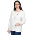 thumbnail image 3 of Alfred Dunner Womens Petite Solid Texture Split Hem Sweater With Necklace, 3 of 6