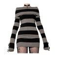 thumbnail image 3 of Women Gothic Dress Punk Witch Off Shoulder Striped Knit Dress Y2k Fairy Grunge Dress Halloween Dark Academia Clothes, 3 of 5