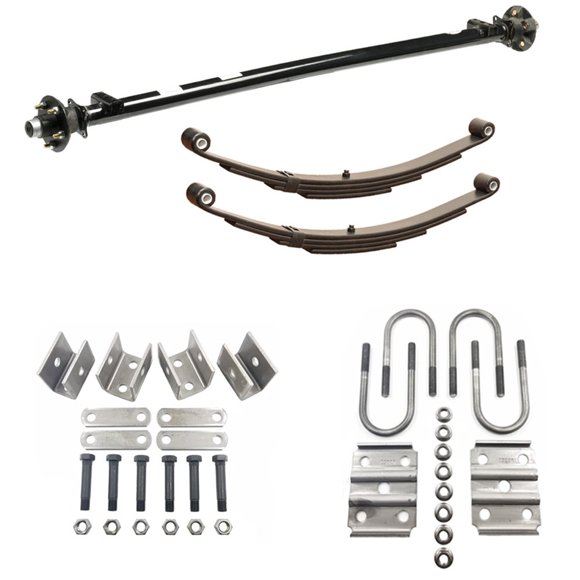 Rockwell American 3,500 lb Idler Trailer Axle w/Leaf Springs, U-Bolts & Hanger Kit- 5x4.5 Bolt Pattern (73" Hubface - 58" Spring Center)