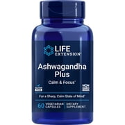 Life Extension Ashwagandha Plus Calm & Focus, ashwagandha extract, spearmint extract, focus, attention, relaxation, advanced formula, 60 vegetarian capsules