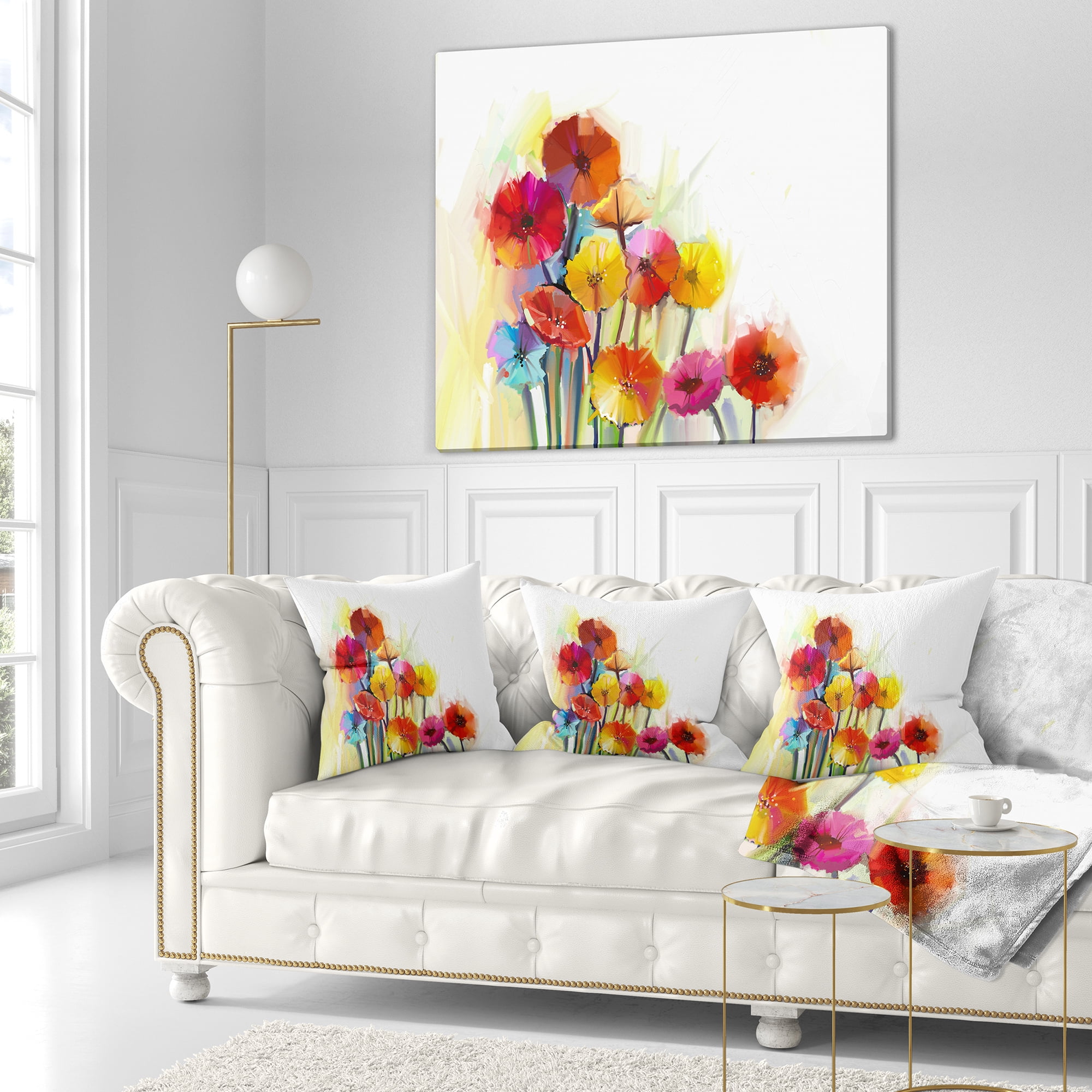 Designart Colorful Gerbera Flowers Watercolor - Floral Throw Pillow - 18x18