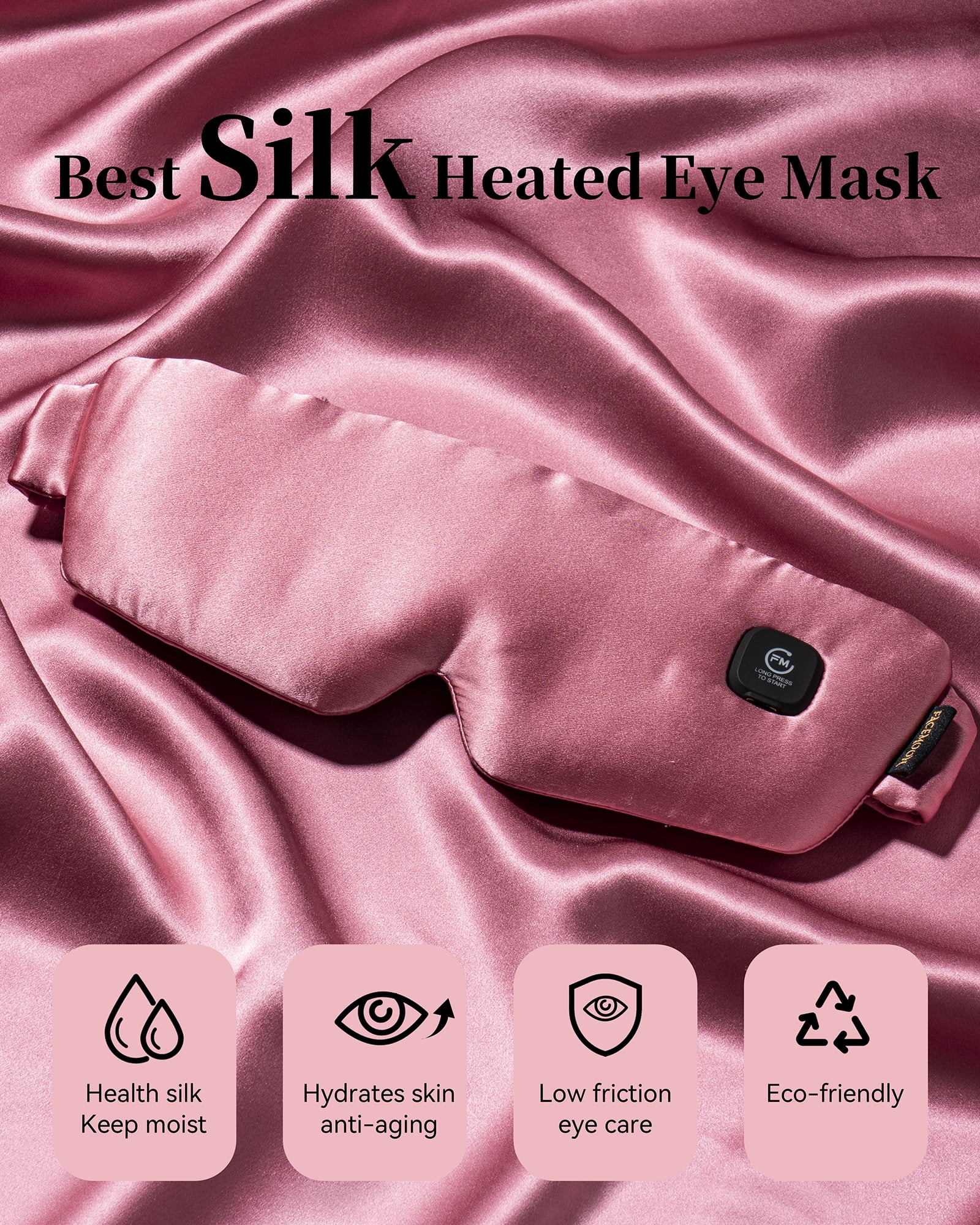 FACEMOON Silk Heated Sleep Mask Cordless Comfort Rechargeable Moist Heat for Dry Eyes Warm Compress Washable Relaxation Black