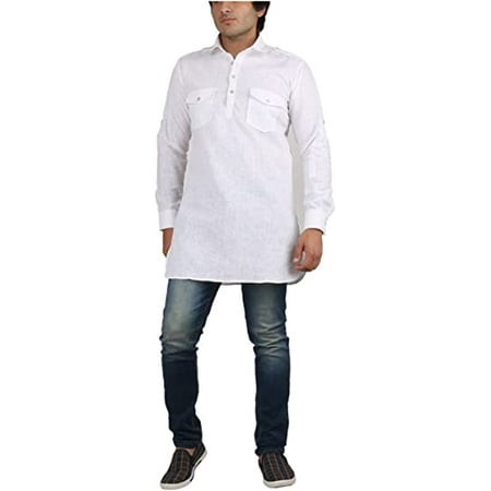 

Men s White Fine Cotton Short Pathani Kurta For Denim s By Royal Kurta