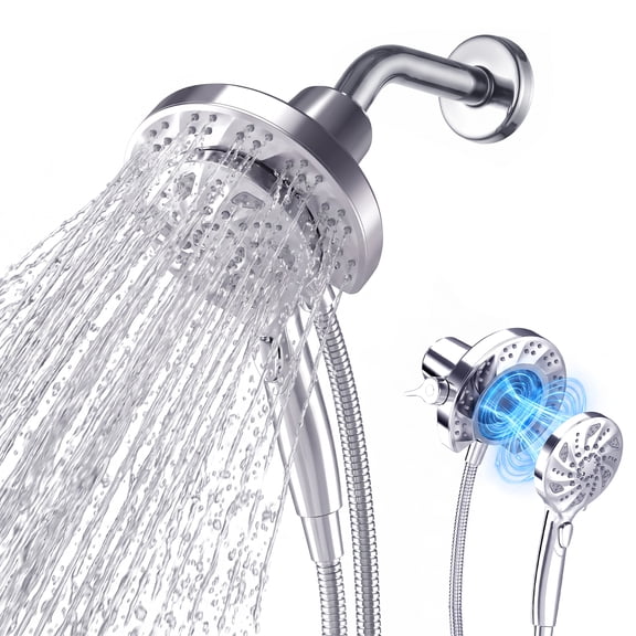 FEELSO Shower Head with Handheld Combo, 2-in-1 Magnetic Rainfall Shower Head with Filter, 6-Spray Detachable High Pressure Showerhead with Hose, Silver