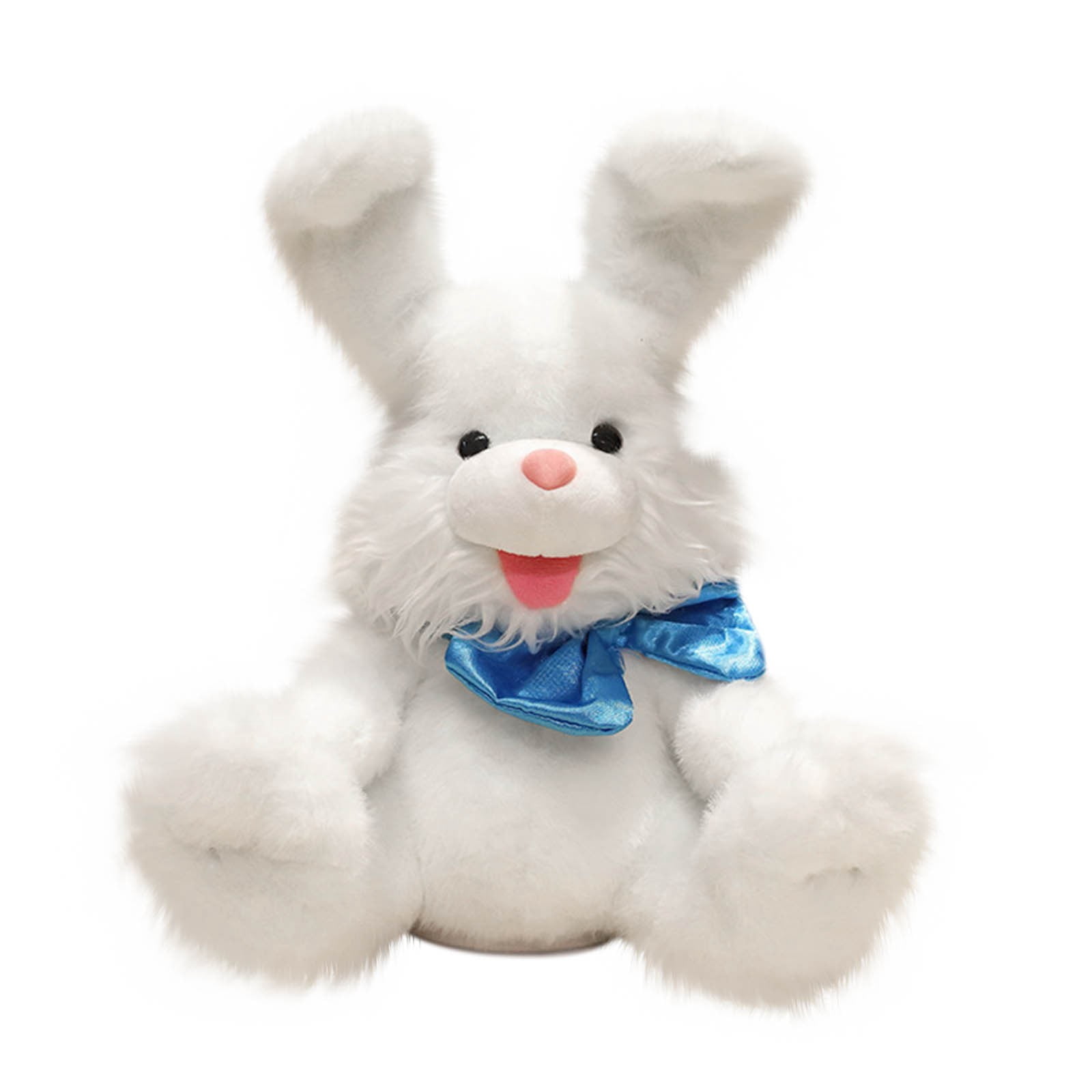 Interactive Singing Easter Bunny Plush Toy - Music Waving Peekaboo Stuffed Animal, Soft Floppy Ears, Blue Bow, Washable, Cute Gift Decor