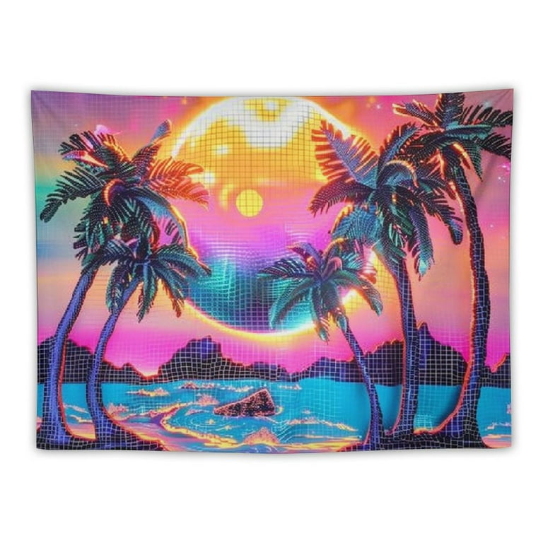 COMIO Sun Mountain Tapestry Galaxy Planet Wall Tapestry Abstract Vaporwave Tapestry Neon Cactus Tapestry Wall Hanging for Room Painting Walmart