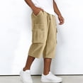 thumbnail image 5 of Men's Corduroy Cargo 3/4 Length Pants - Elastic Drawstring Waist Relaxed Fit for Casual, Sport, and Everyday Wear, Ideal for Spring and SummerKhakiM, 5 of 9
