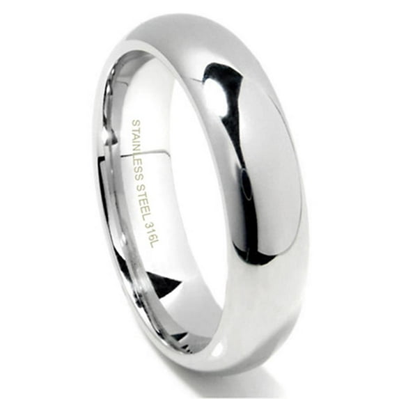 6MM 316L Stainless Steel High Polish Finish Plain Dome Wedding Band Ring Sz 6.5