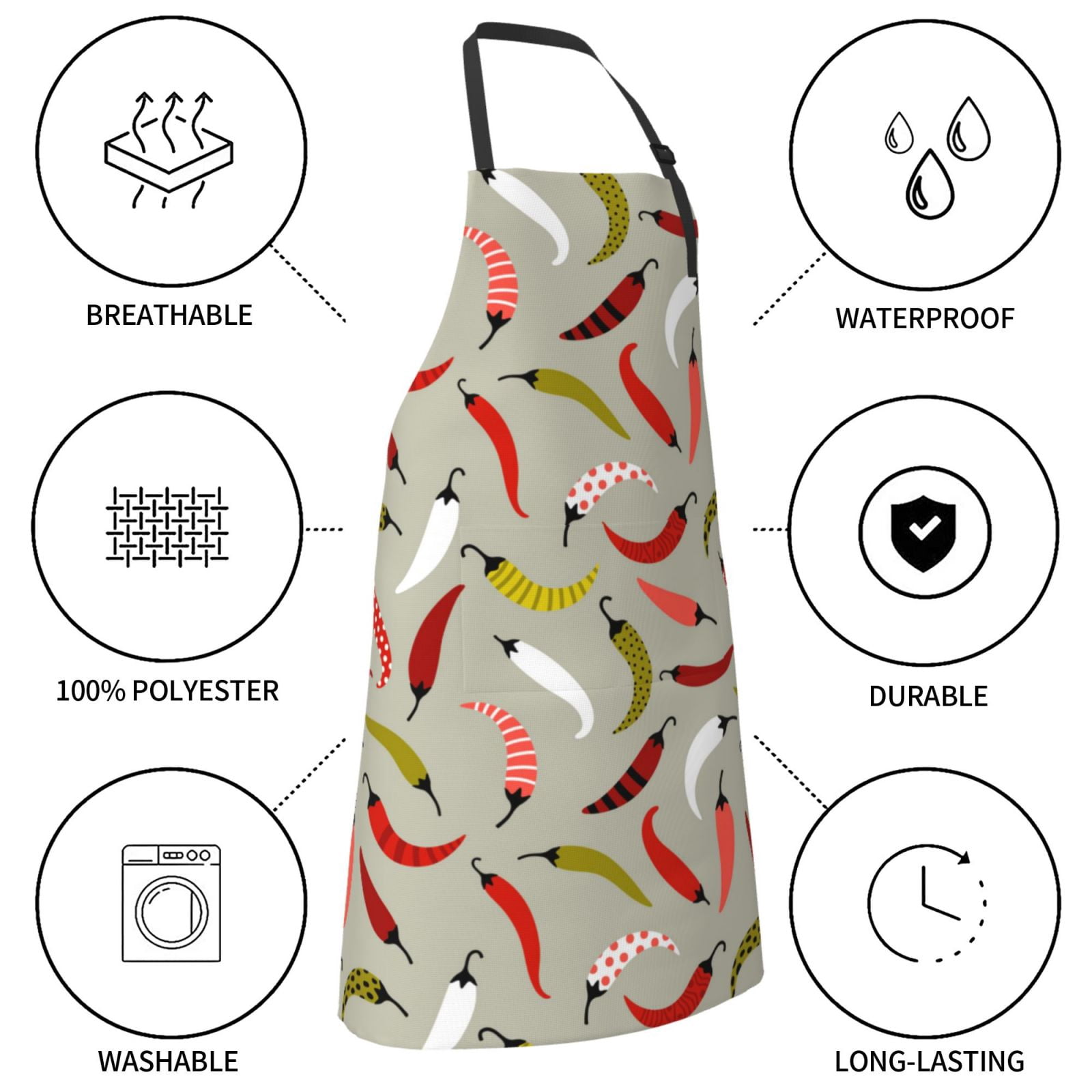 Naloa Colorful Chili Apron Kitchen Aprons with Pockets for Women Men Chef