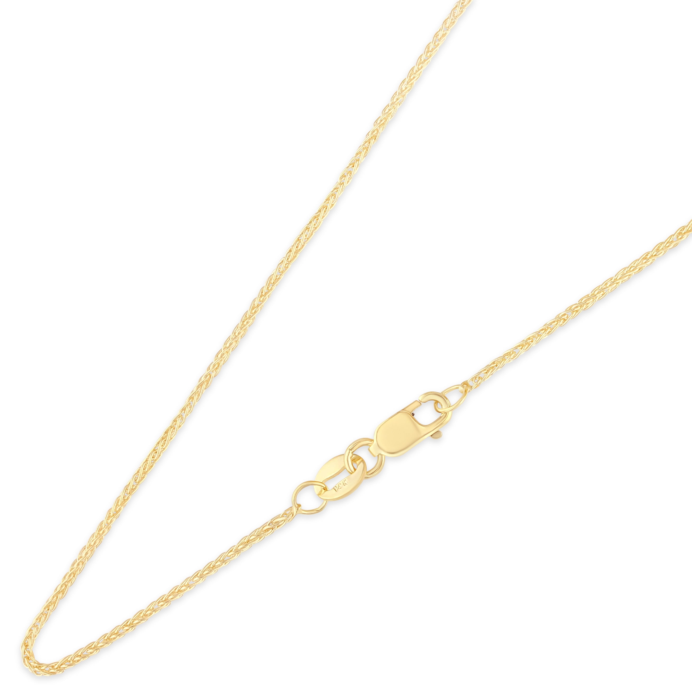 Ioka - 14K Yellow Solid Gold 1.1mm Wheat Chain Necklace with Lobster Clasp - 18"