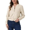thumbnail image 1 of CHAQUETA DE MUJER INSPIRE CHIC, CORTA DE SUEDE SINTÉTICO, CON CUELLO ALTO, CIERRE DE CREMALLERA, ESTILO BIKER MOTO BOMBER, COLOR BEIGE, 1 of 6