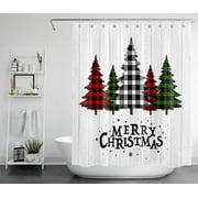 HVEST Christmas Shower Curtain for Bathroom,Checkered Xmas Tree on Rustic Wooden Shower Curtain,Winter Farmhouse Polyester Waterproof Decor Accessories Bath Curtain with Hooks,60x72 Inches