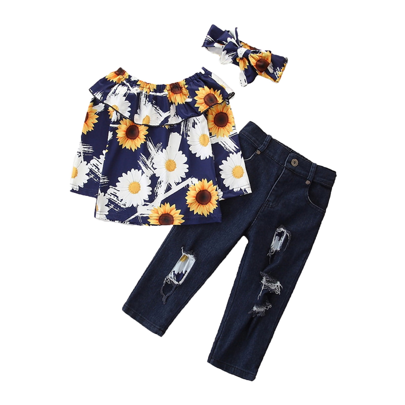Little Girls Clothes Size 7-8 Toddler Girls Outfit Sunflowers Prints ...