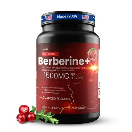 Berberine 1500mg Per Serving, 60 Veggie Caps - Gut-Health Support Non-GMO Gluten-Free, Made in USA 30-Day Supply