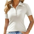 thumbnail image 5 of Womens Short Sleeve Business Casual Tops Summer V Neck Work Shirts 2025 Loose Fitted Basic Collared Shirt, 5 of 5