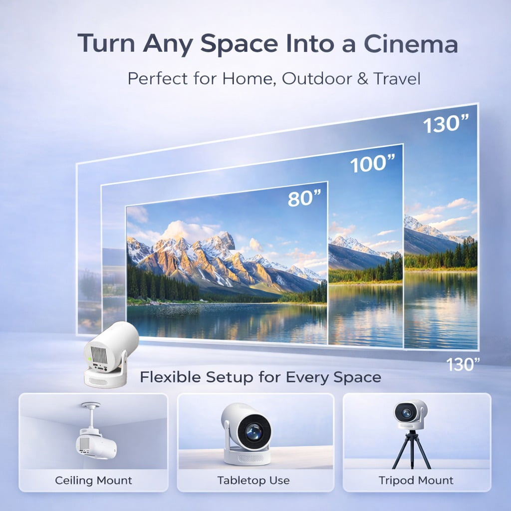 THRIVE STUDIO HY300 Mini Projector, Portable Smart Projector with WiFi 6 Bluetooth 5.4, 1080P Support 4K, Android 11, Auto Keystone, 210 Rotatable Home Theater Projector for Outdoor Movies