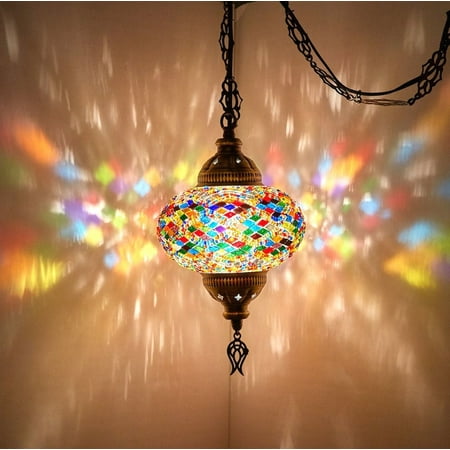 

8 Colors - SWAG PLUG IN Turkish Moroccan Mosaic Lamp with 15feet Chain Cord & Plug