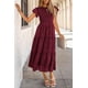 thumbnail image 4 of Vestido midi PRETTYGARDEN para mujer, floral, verano 2025, rojo vino, 4 of 9