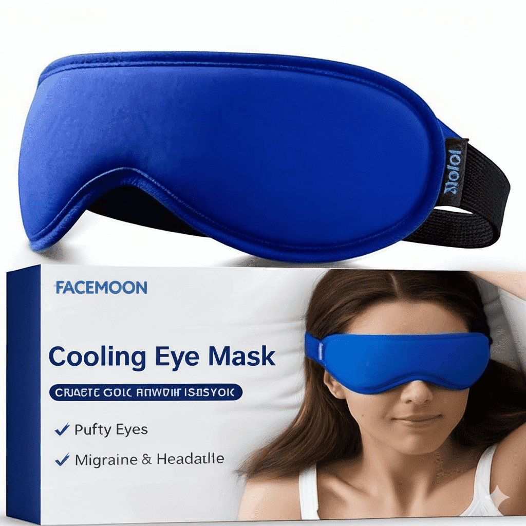 FACEMOON Contoured Cooling Gel Eye Mask Snug Fit Cold Compress for Puffiness Dark Circles Sinus Relief Reusable Unscented Fits All Head Sizes