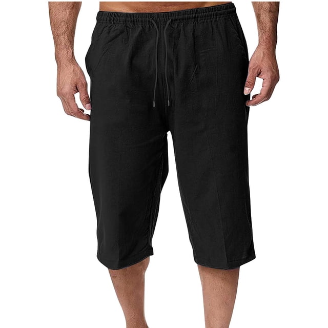 Pantalones de Lino Casual Suelto Cortado, Color Sólido Cordón Mezcla de Algodón para el Uso Diario