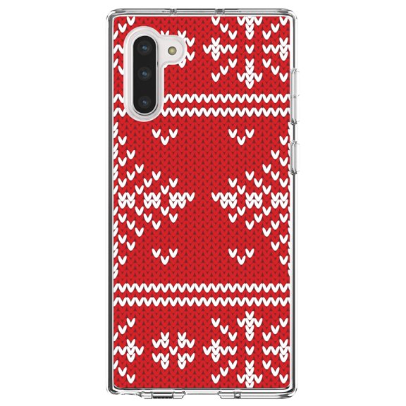 DistinctInk Clear Shockproof Hybrid Case for Samsung Galaxy Note 10 (6.3" Screen) - TPU Bumper, Acrylic Back, Tempered Glass Screen Protector - Red White Ugly Christmas Sweater - Christmas All Year