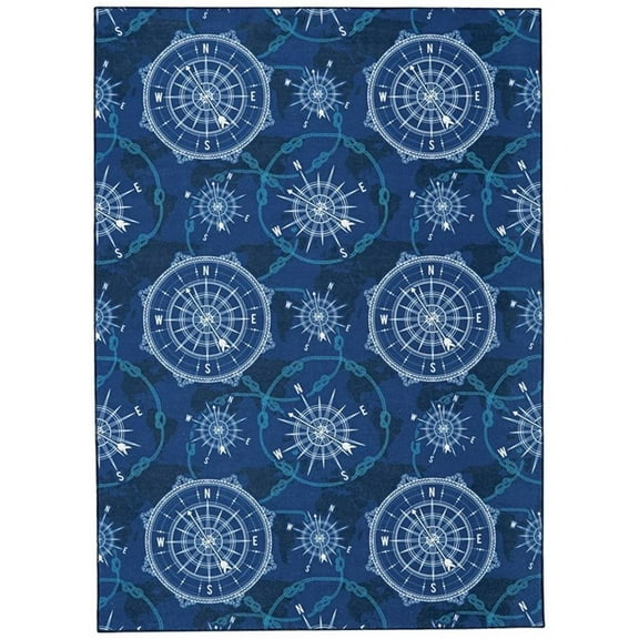 Linon Washable Declan Polyester 5'x7' Rug in Blue