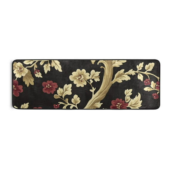 Gold Floral Design Runner Rug for Hallways Kitchen Non Slip 2'x 6' Washable Hall Carpet for Bedroom Entryway Laundry Room