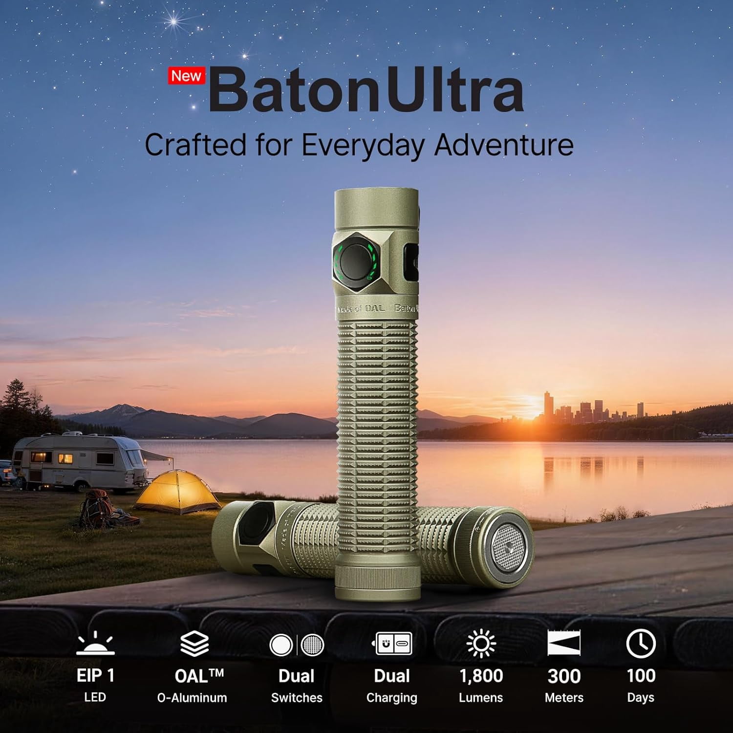 OLIGHT BatonUltra EDC Flashlight Rechargeable, 1800 Lumens Small Pocket Light with Dual Charging, Bright  Flashlights with Magnetic Tail Switch for Household, Working, Camping, Outdoor(Olive Green)