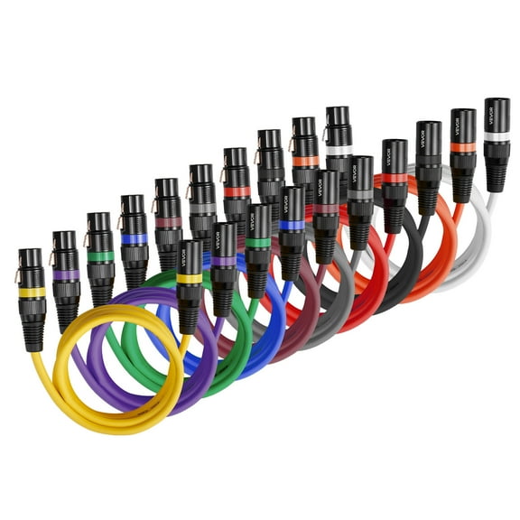 VEVOR XLR Cable 6.5 ft, 10 Pack, Shielded Balanced DMX Male to Female Microphone Cables, Gold-Plated 3-Pin XLR Mic Speaker Cord Wire, for Stage Lighting,Microphones,Amplifier, Mixer, Speaker Systems
