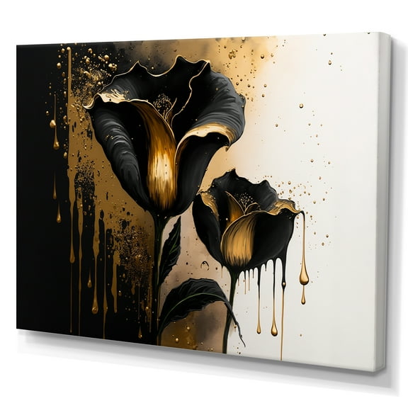 Designart Black And Gold Cally Lillies Canvas Wall Art