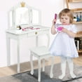 thumbnail image 3 of SESSLIFE Kids Vanity Table and Chair, Children Vanity Set with Mirror, Makeup Dressing Table with a Drawer，Play Vanity Set for Girls, White, 3 of 10