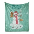 thumbnail image 1 of Snowman Soft Flannel Fleece Throw Blanket, Happy New Year Celebration with Characters Smiling Snowman, Cozy Plush for Indoor and Outdoor Use, 50" x 60", Dark Coral Pale Brown, by Ambesonne, 1 of 6