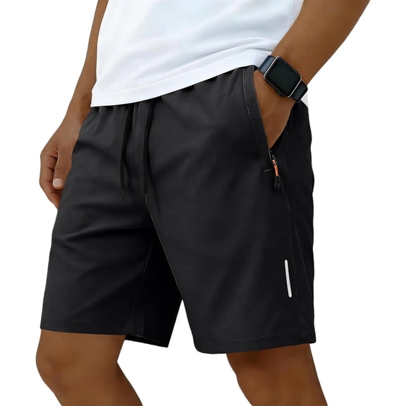 Domuza Mens Athletic Shorts Running Shorts Quick Dry Workout Shorts Lightweight Gym Basketball Shorts Zipper Pockets Black XL