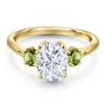 thumbnail image 3 of Gem Stone King 18K Yellow Gold Plated Silver White Moissanite and Green Peridot Engagement Ring for Women | 2.70 Cttw | Oval 9X7MM | Gemstone Birthstone | Size 6, 3 of 7