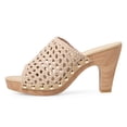 thumbnail image 2 of FSJ Women Platform Chunky Heel Sandals Braided Open Toe Slip On Wide Band Wooden Block Mules Shoes Size 7.5 Nude, 2 of 4
